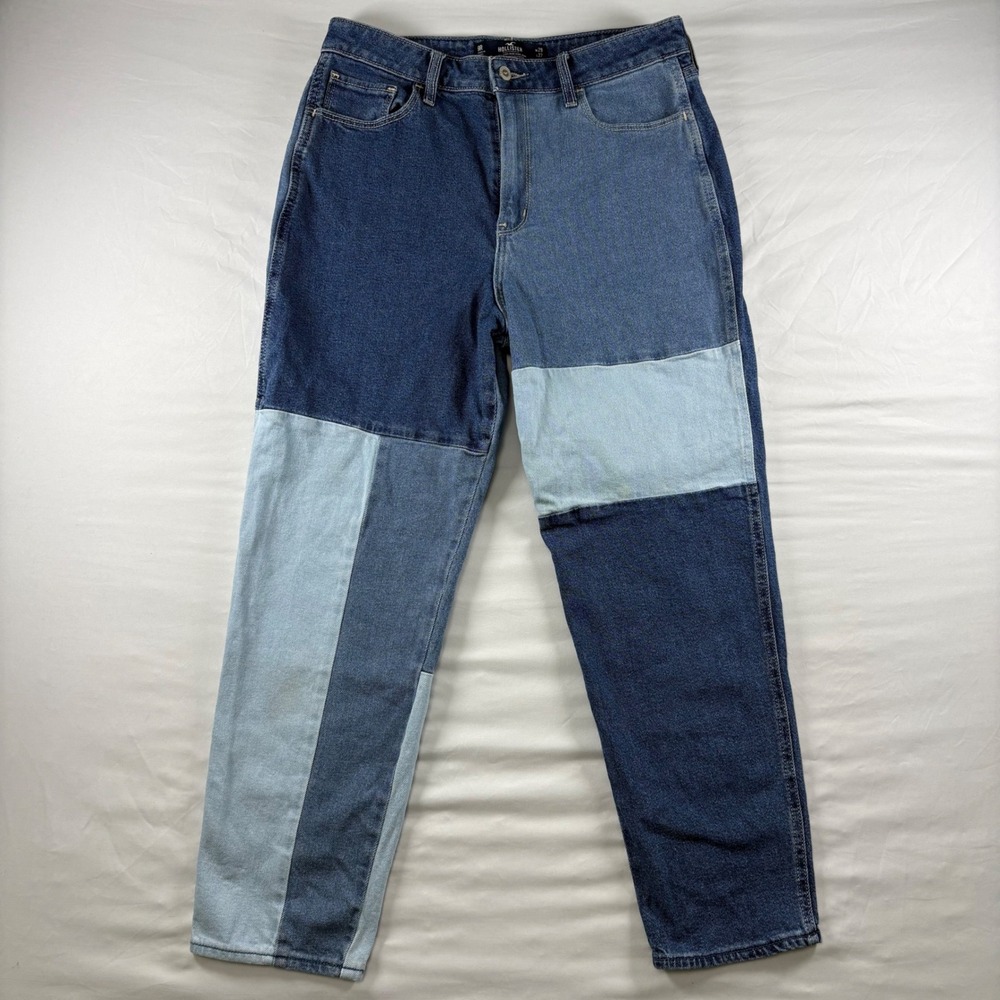 Hollister Mom Jeans Womens 9R W29 Blue Patchwork Ultra High Rise Vintage Stretch
